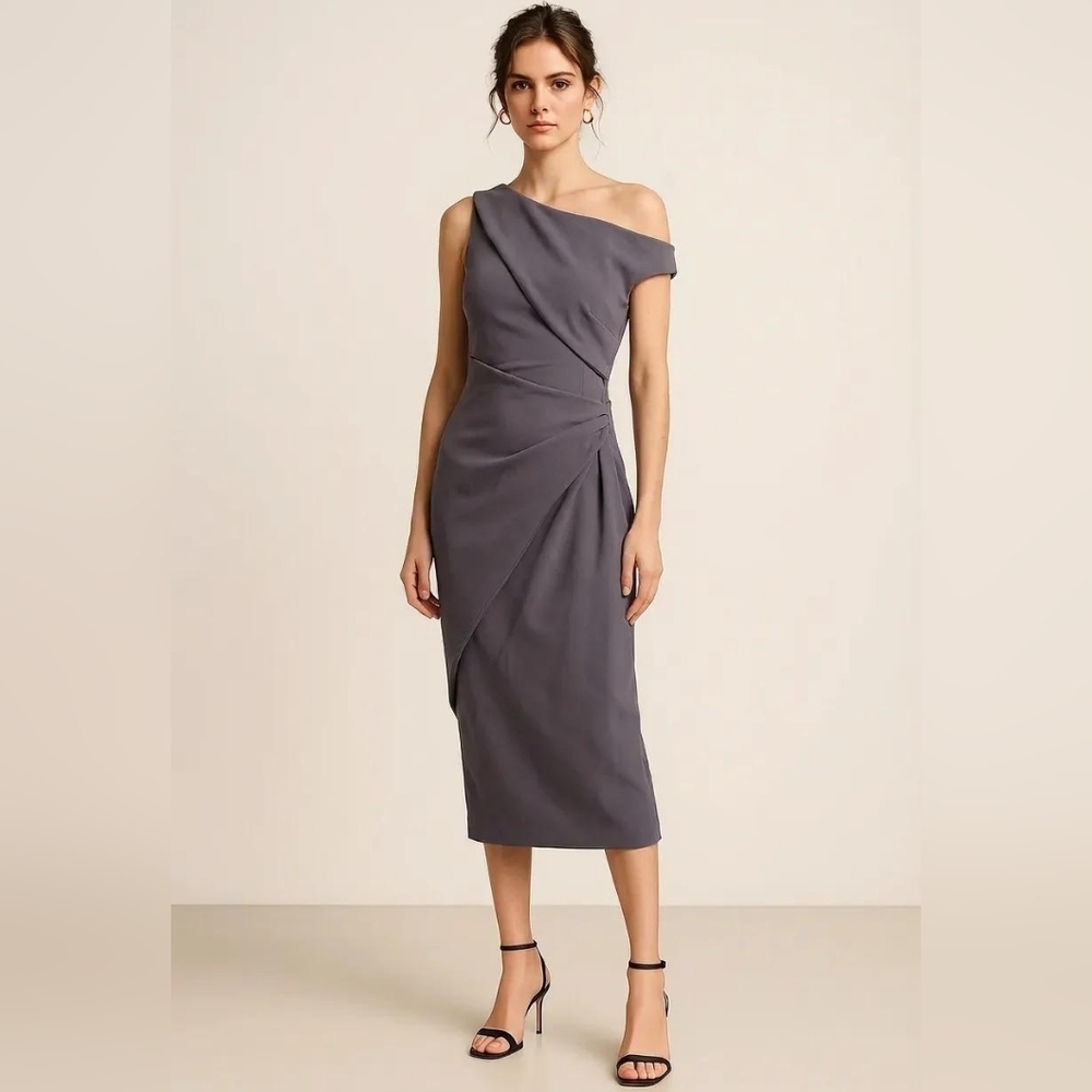 Chiara Boni Slate Boat Neck Silvietta Elegant Dress